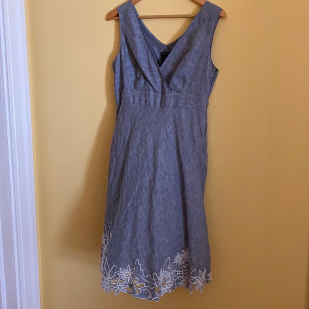 Eddie Bauer sleeveless blue linen dress